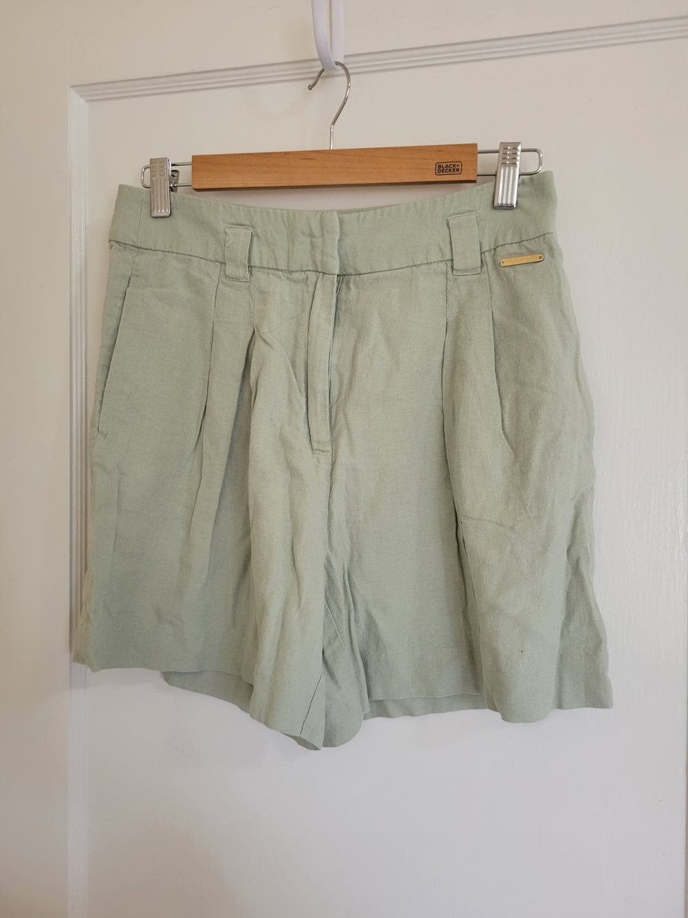 Marc New York Women's Shorts Linen Blend Sage Green Tie Belt High Waist Size S